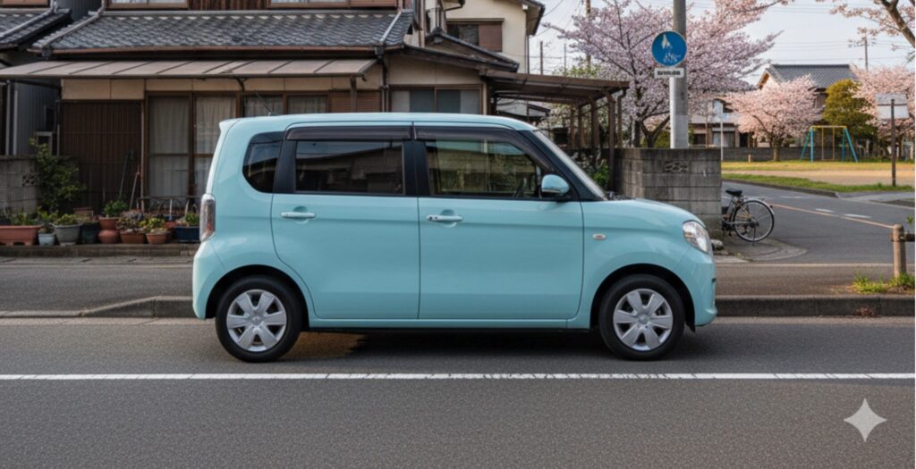 ダイハツ・ムーヴキャンバスが日本の住宅街に駐車している様子