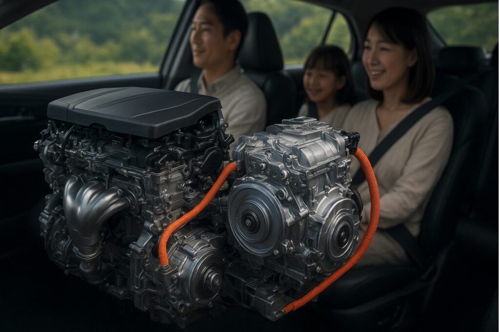 ハイブリッド車のパワートレインのイメージ