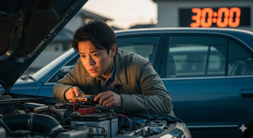 ハザードランプとバッテリー、30分で上がる？
