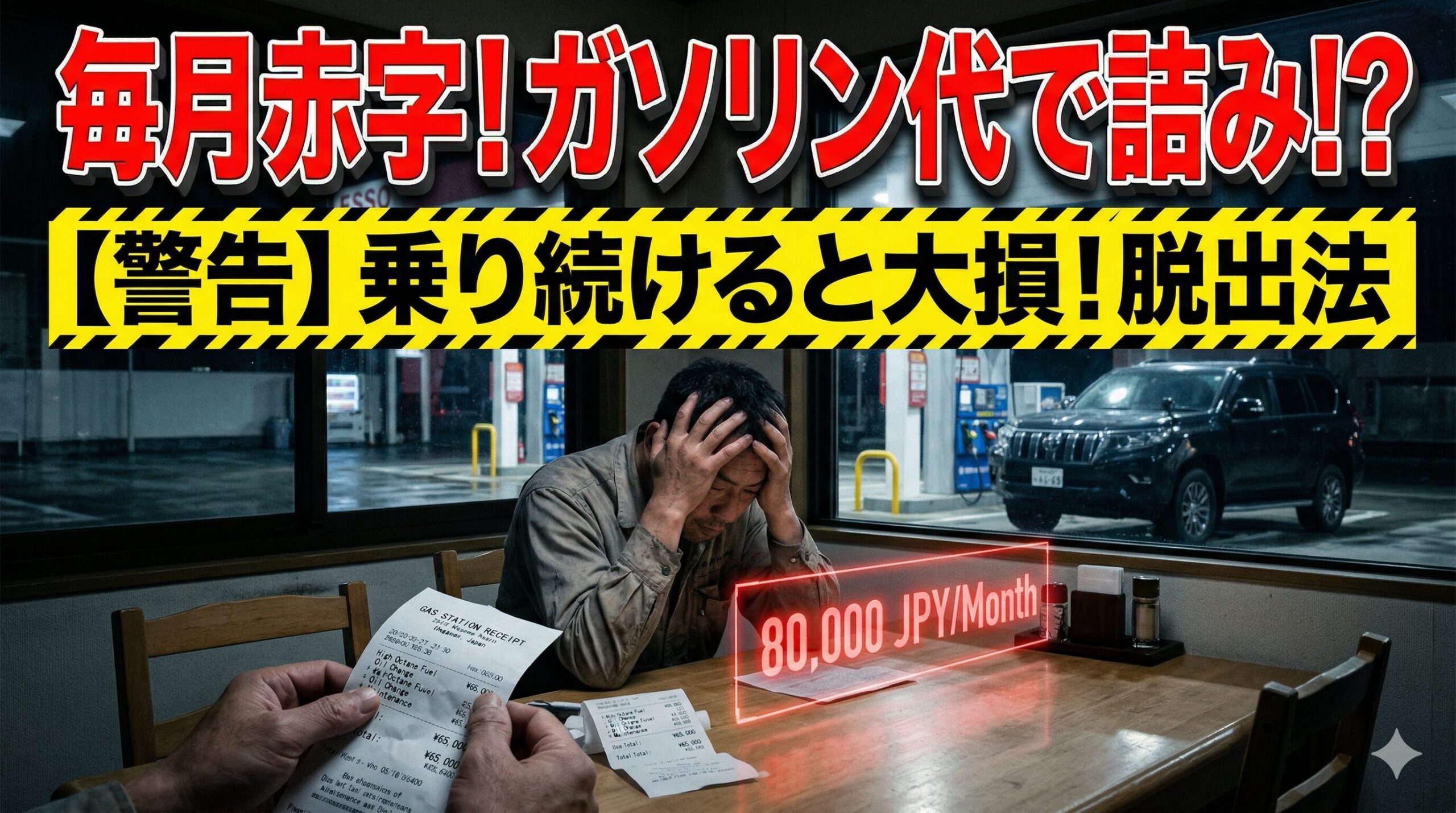 ボルボXC40の燃費と維持費の高さに頭を抱える男性。損をしないための解決策を解説したアイキャッチ画像。