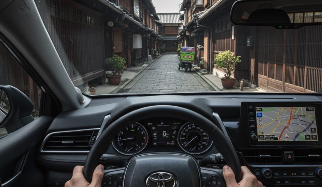 日本の狭い道を運転するカムリ