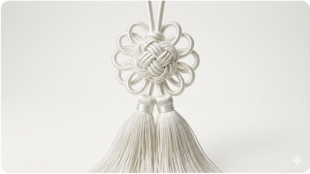 延命長寿の願いが込められた伝統的な飾り結び「菊結び」の繊細なディテール