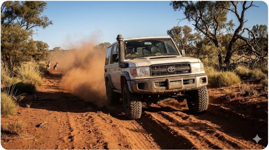砂漠のような過酷な環境を走るランドクルーザー250ディーゼル車。