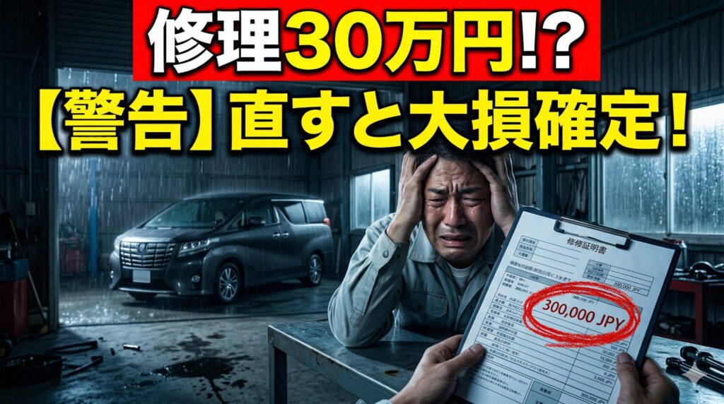 月3万円のガソリン代と修理30万円の請求に絶望し、アルファードの維持に限界を感じるオーナーの画像。