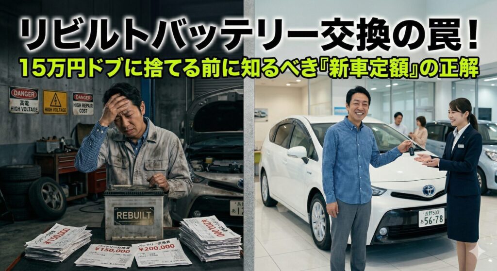 ハイブリッドバッテリーのリビルト交換費用と故障リスクを解説。15万円の修理代を払う前に、一括査定での売却や定額カーリース（ニコノリ）への乗り換えを検討すべき理由
