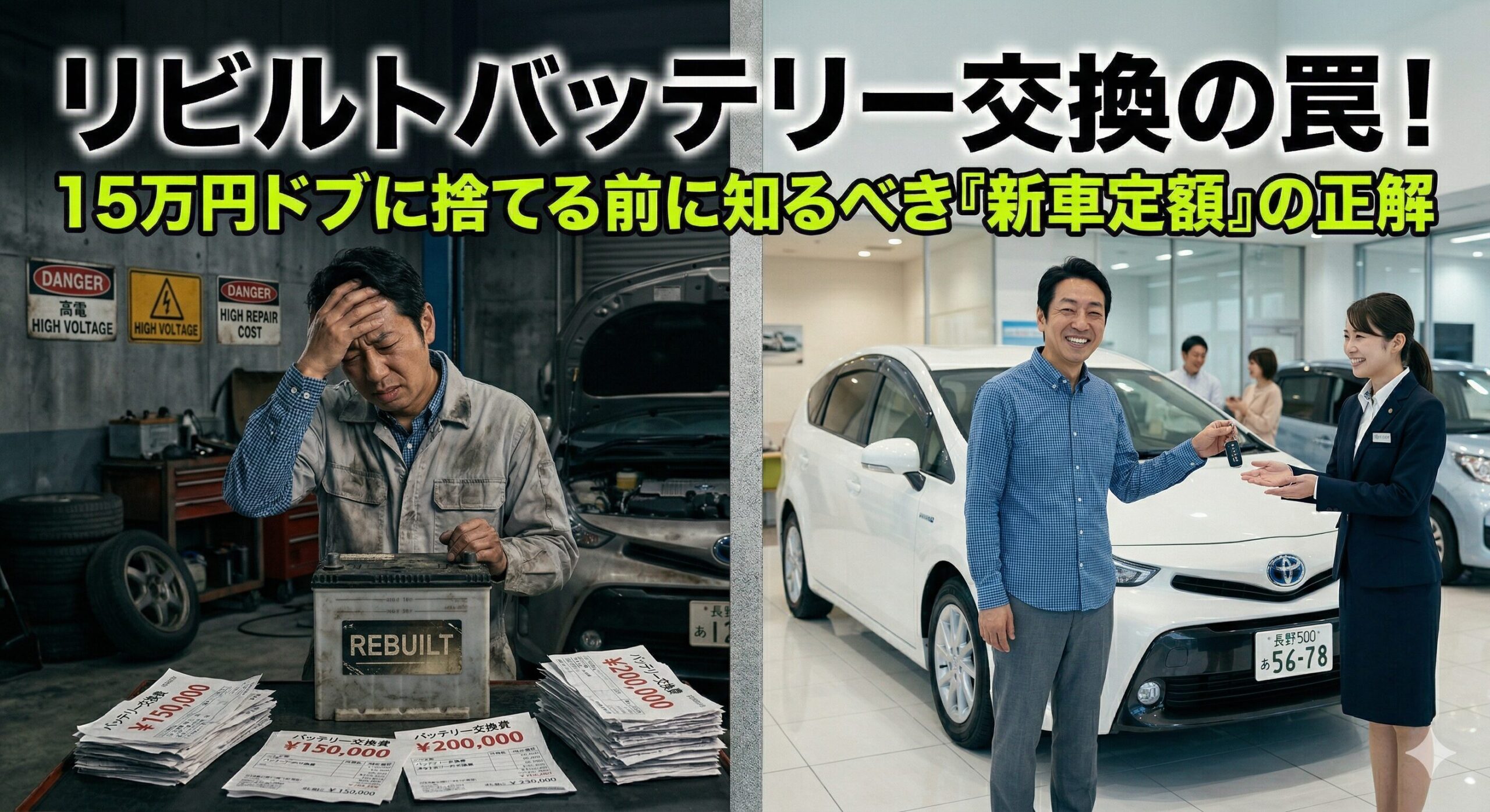 ハイブリッドバッテリーのリビルト交換費用と故障リスクを解説。15万円の修理代を払う前に、一括査定での売却や定額カーリース（ニコノリ）への乗り換えを検討すべき理由