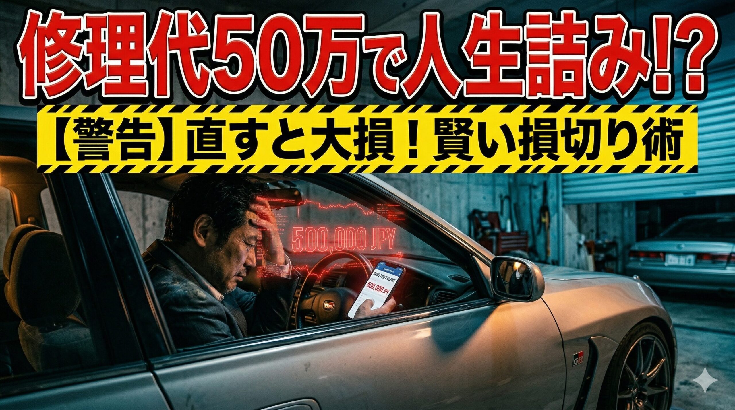 GR86のミッション修理費に絶望する男性。高額請求を回避する最終手段を解説したアイキャッチ画像。