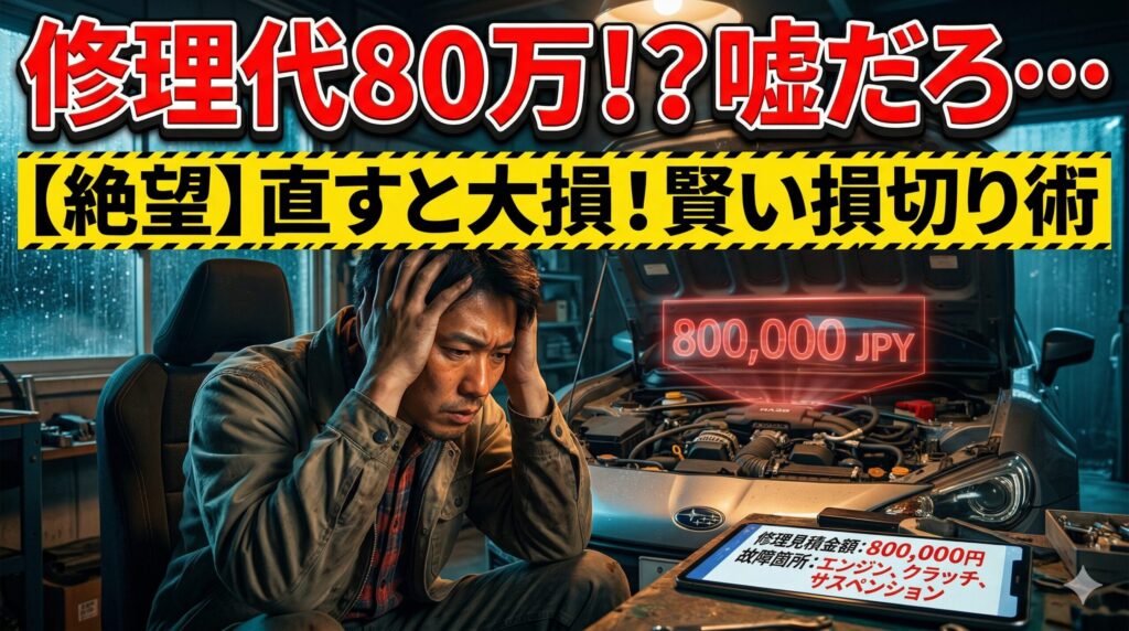 BRZの修理費80万円に絶望する男性。愛車を賢く手放す損切り術を解説するアイキャッチ画像