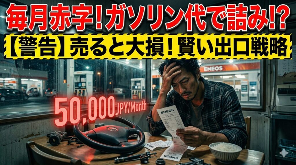 BRZのガソリン代に絶望する男性。手放して損する前に見るべき最終手段を解説したアイキャッチ画像。