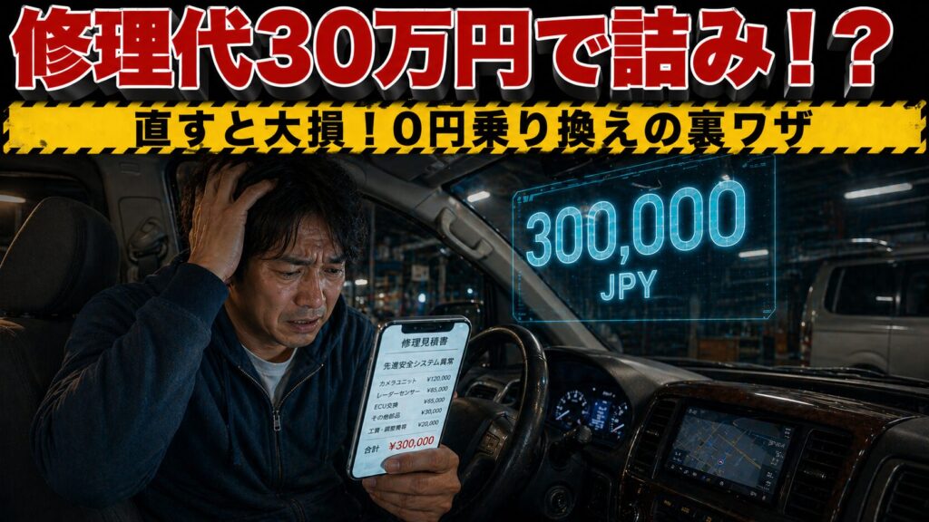 ホンダセンシングの高額な修理費用に絶望する男性。直すと大損する前に知るべき回避術を解説したアイキャッチ画像