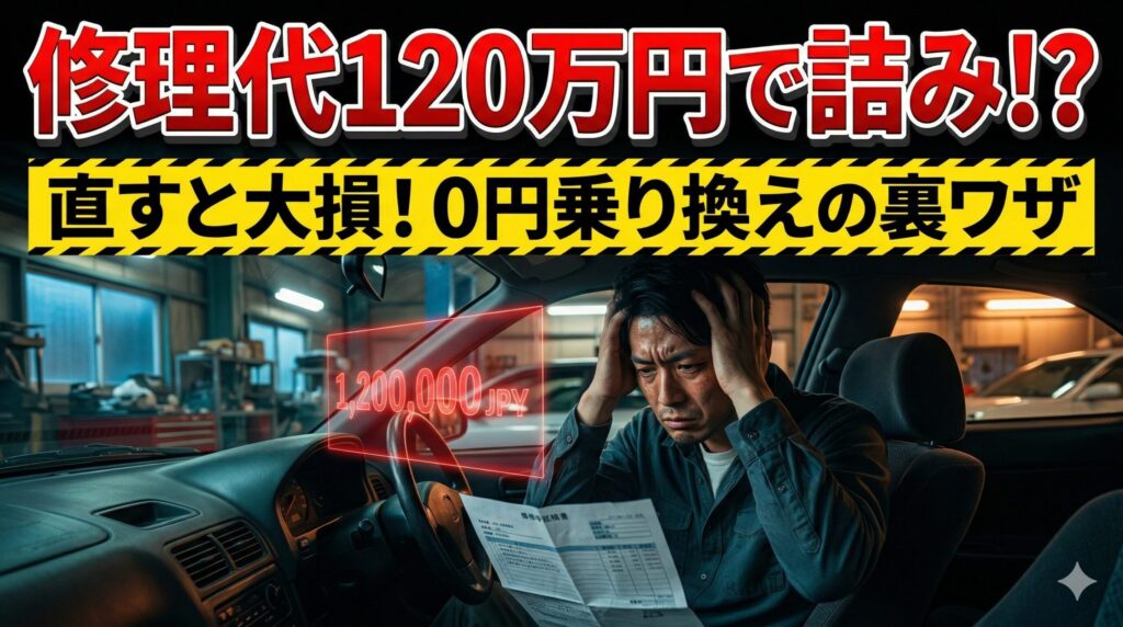 GR86の高額な修理費に絶望する男性。直さず賢く乗り換える最終手段を解説したアイキャッチ画像