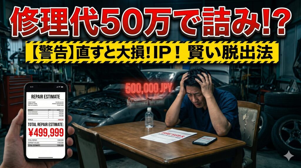 GR86の高額な修理費に絶望する男性。直すと大損する前に知るべき賢い脱出法を解説したアイキャッチ画像