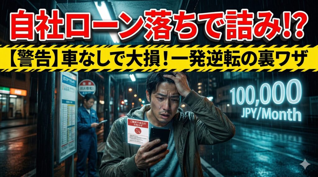 自社ローンの審査に落ちて絶望する男性。車がないことによる大損を回避し、一発逆転する方法を解説