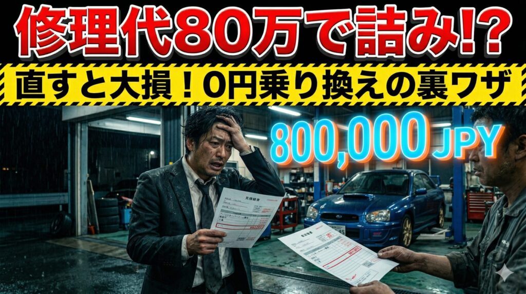 インプレッサSTIの修理費に絶望する男性。賢い損切りで脱出する方法を解説