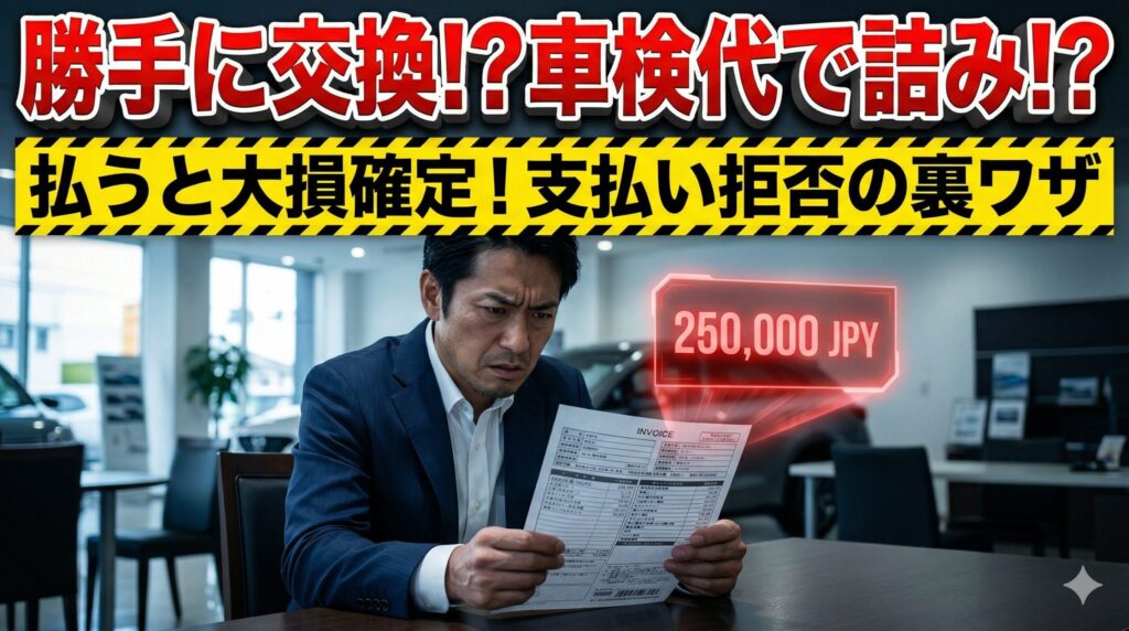 ディーラー車検で勝手に部品交換され高額請求に絶望する男性。支払い拒否で損しない交渉術を解説した