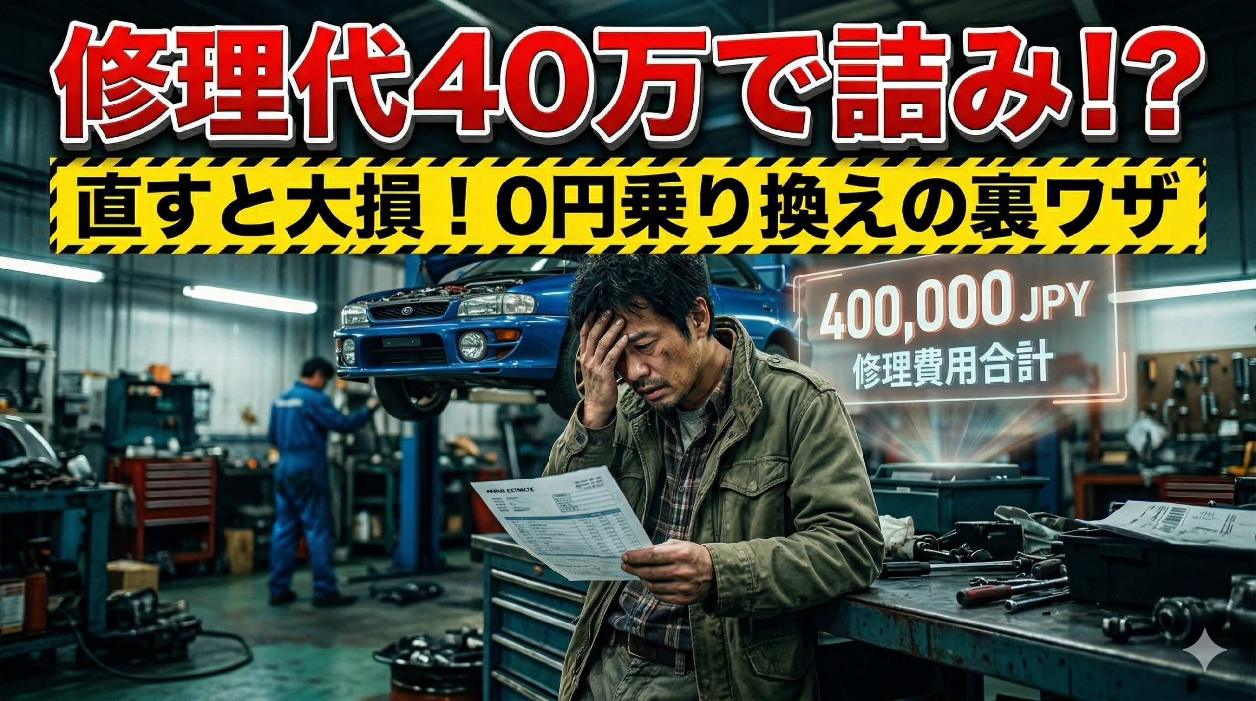 インプレッサスポーツGP型の高額な修理費に絶望する男性。直すと大損する理由と賢い乗り換え戦略を解説