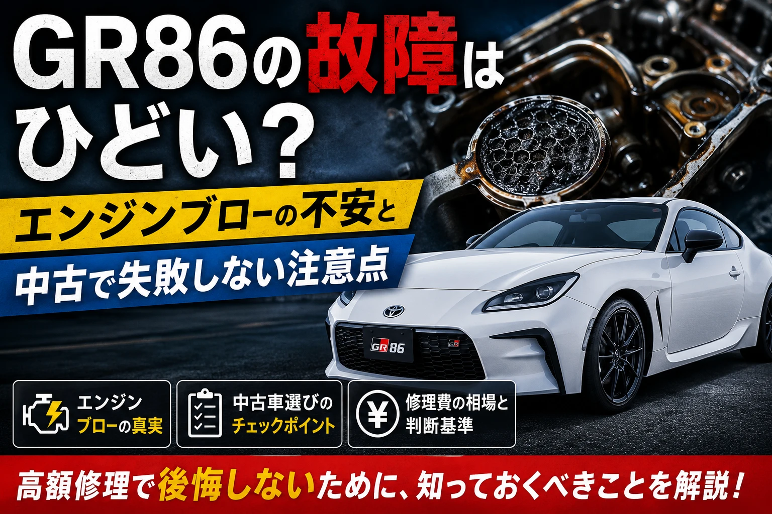 GR86の故障不安と中古車購入前の注意点を示すアイキャッチ画像