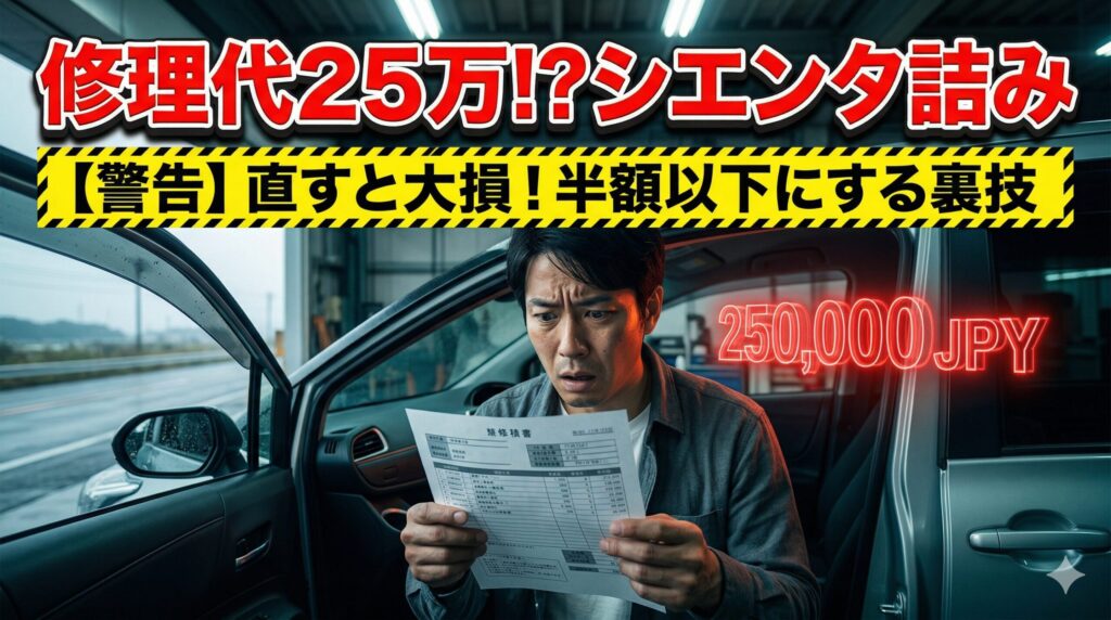 シエンタのLDA故障による高額な修理費に絶望する男性。修理費を半額以下に抑える裏技を解説したアイキャッチ画像