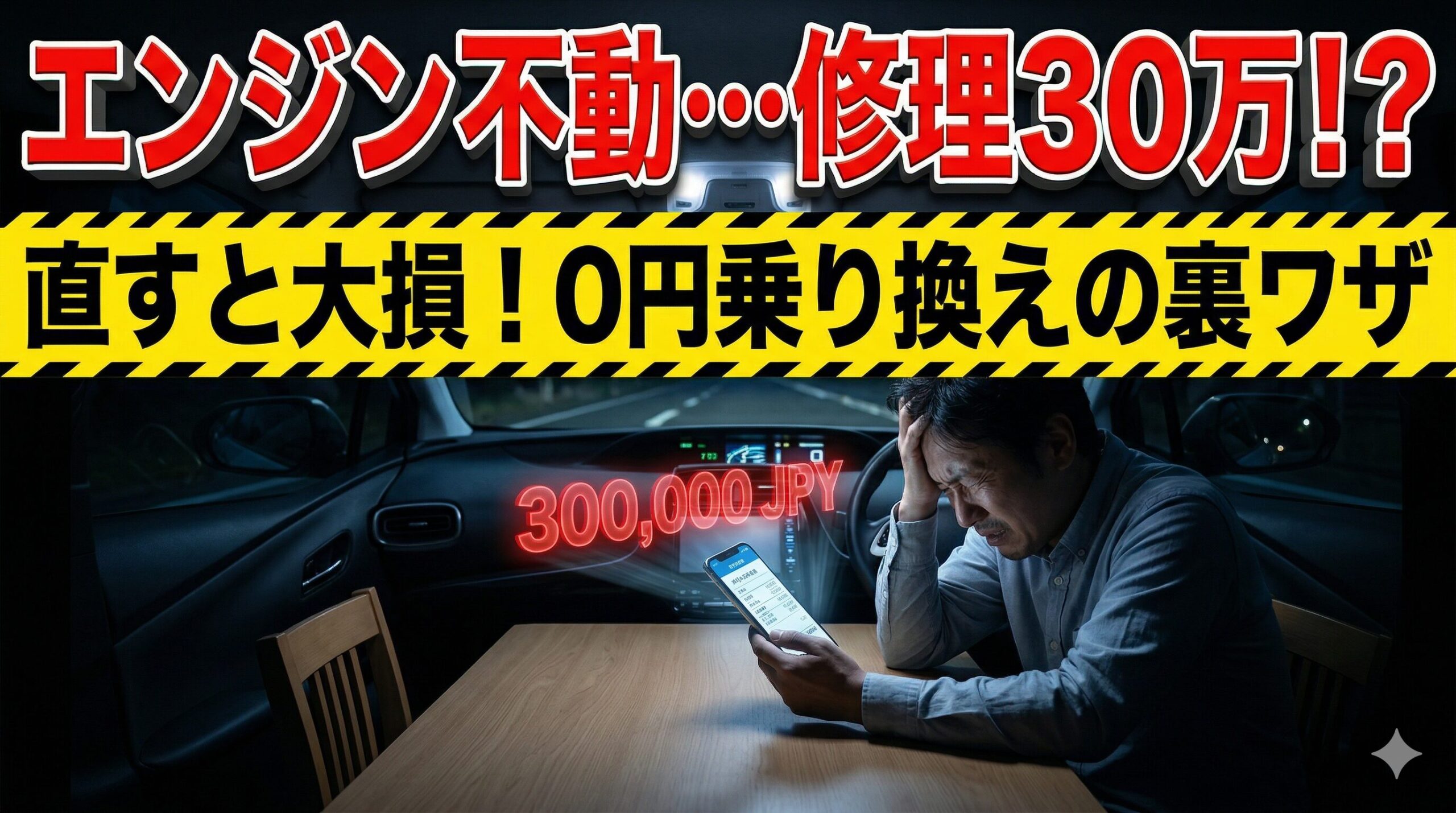 プリウスのLDA故障による高額な修理費に絶望する男性。直すと大損する理由と賢い乗り換えの裏ワザを解説したアイキャッチ画像