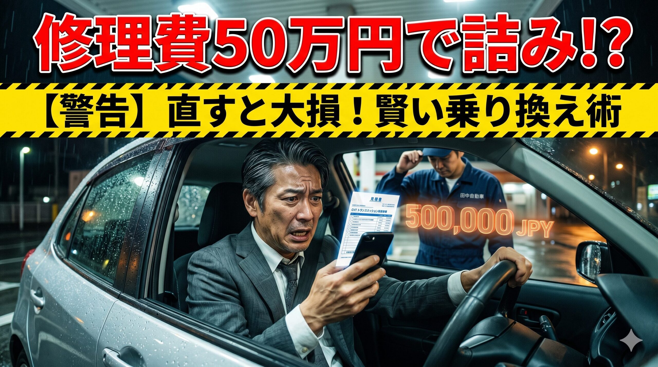 エクストレイルのCVT交換費用に絶望する男性。大損を回避する賢い乗り換え術を解説したアイキャッチ画像
