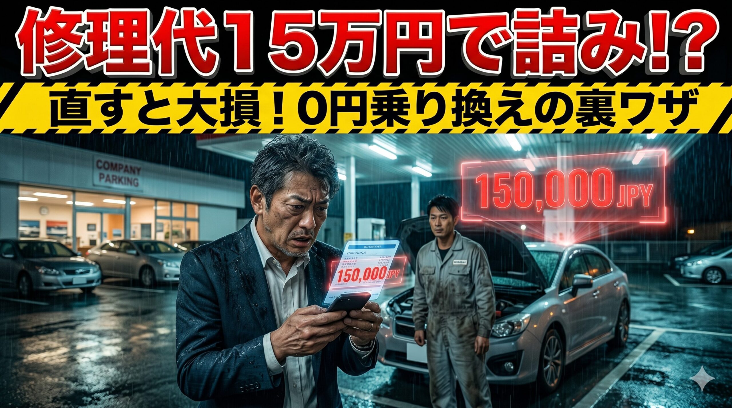インプレッサのドライブシャフト修理費に絶望する男性。賢い損切りで脱出する方法を解説したアイキャッチ画像