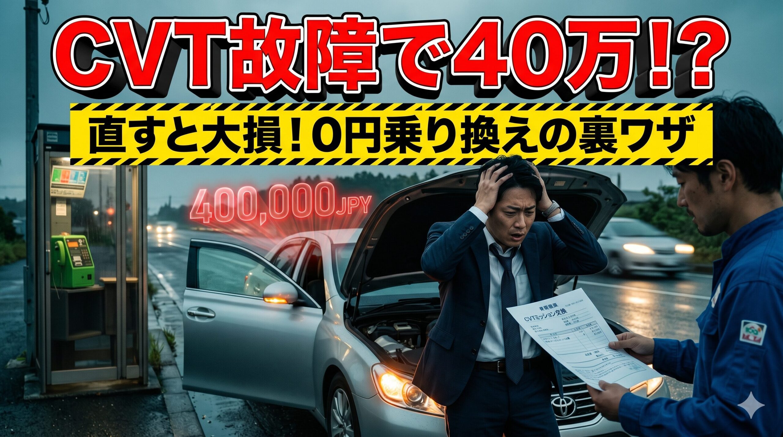 インプレッサスポーツのCVT故障による高額な修理費に絶望する男性。賢い損切りで脱出する方法を解説したアイキャッチ画像