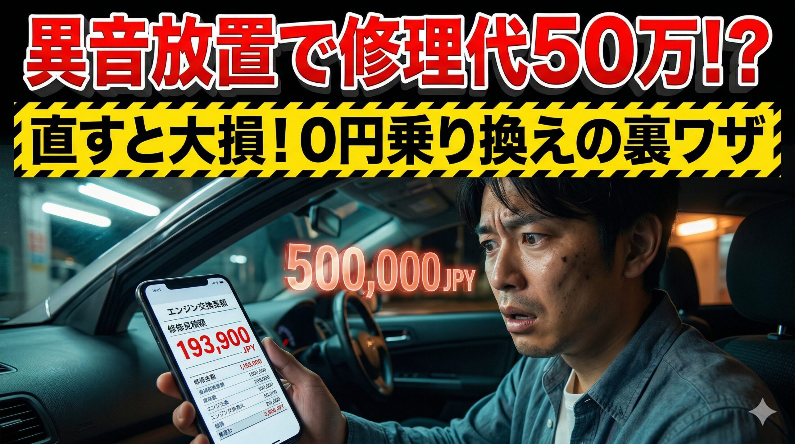インプレッサスポーツのエンジン修理費50万円に絶望する男性。直さず0円で乗り換える裏ワザを解説したアイキャッチ画像