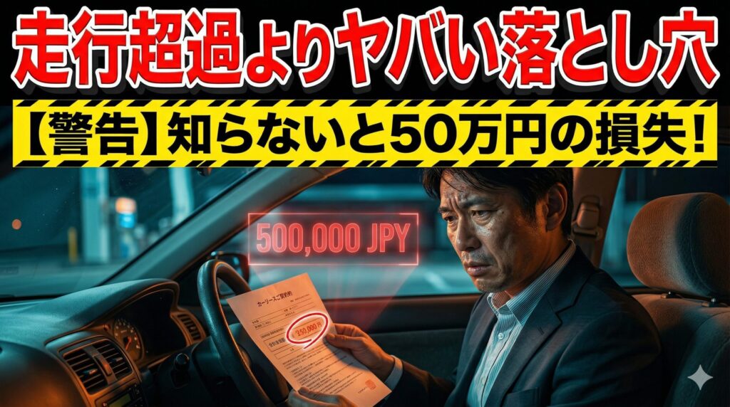 カーリースの契約書を見て絶望する男性。走行距離の超過金より怖い、本当のデメリットを解説するアイキャッチ画像。