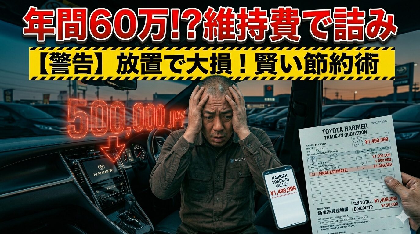 ハリアーの安すぎる査定額に絶望する男性。損をせずに最高額で売る秘策を解説したアイキャッチ画像