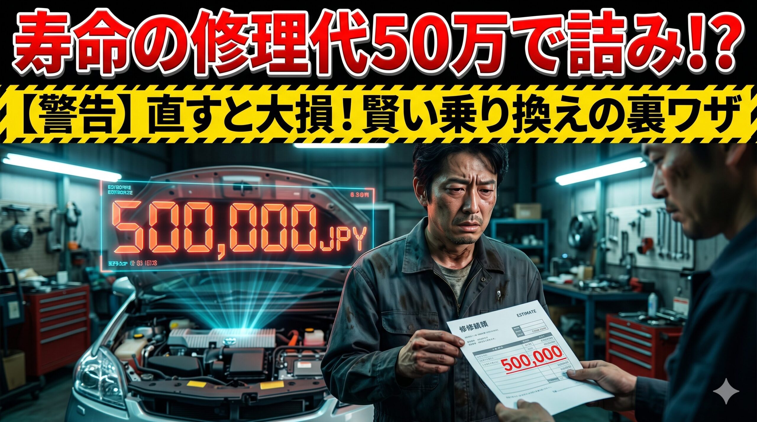 フーガハイブリッドの寿命による高額な修理費に絶望する男性。賢い損切りで脱出する方法を解説したアイキャッチ画像