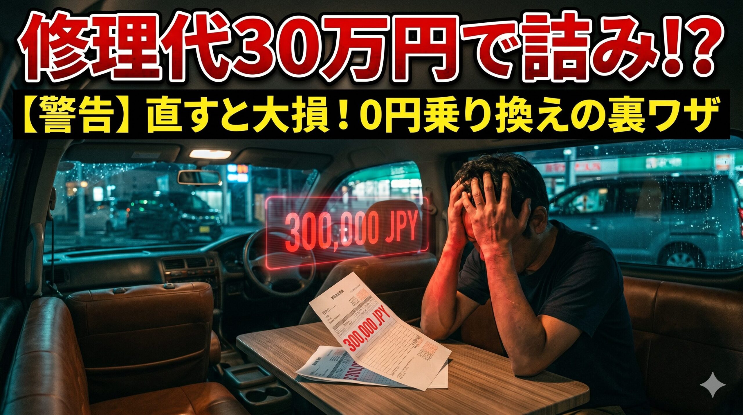 ヴェルファイアのプリクラッシュセーフティ修理費に絶望する男性。賢い損切りで脱出する方法を解説したアイキャッチ画像