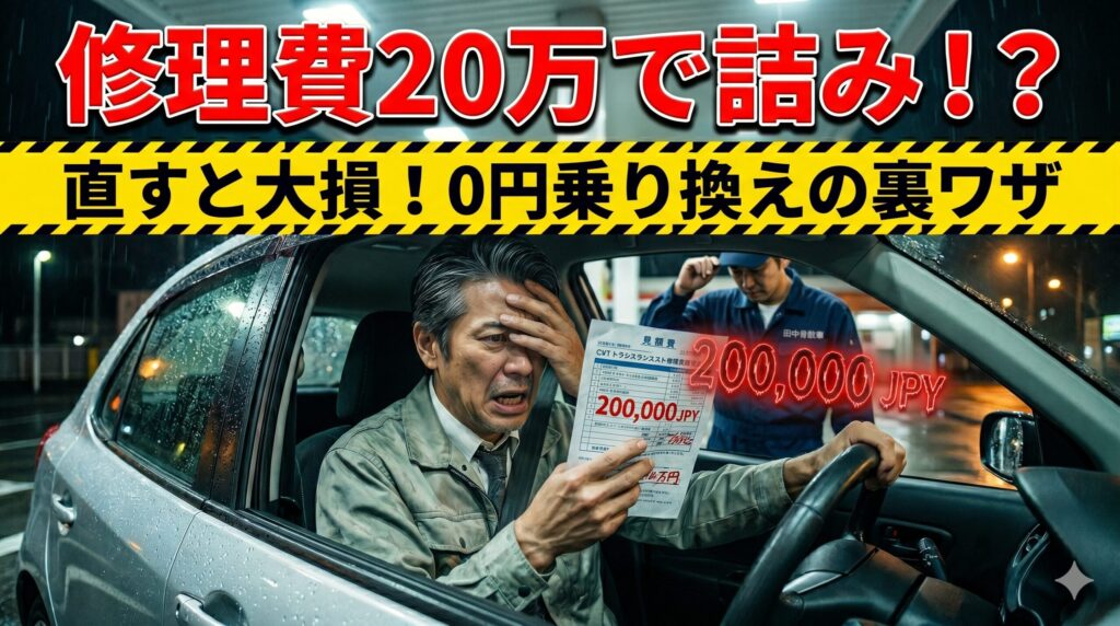 ノアの修理費に絶望する男性。賢い損切りで脱出する方法を解説したアイキャッチ画像
