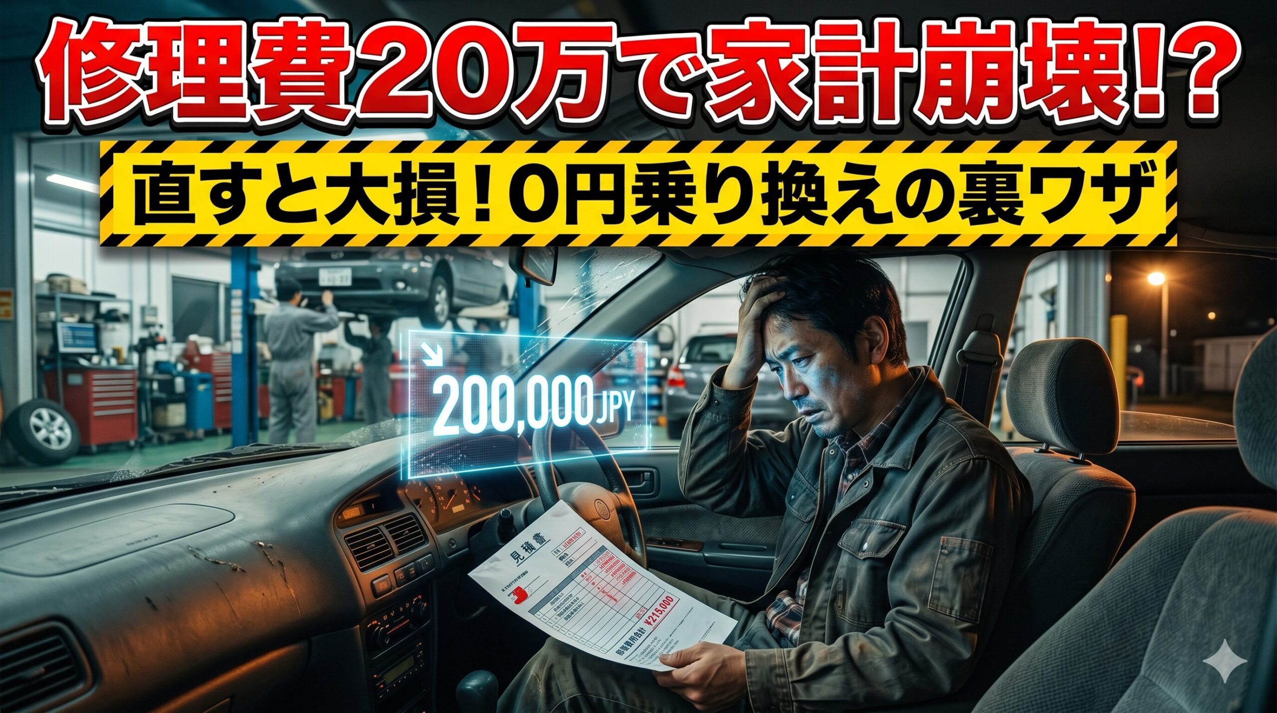 エスクァイアのプリクラッシュセーフティ修理費に絶望する男性。賢い損切りで脱出する方法を解説したアイキャッチ画像