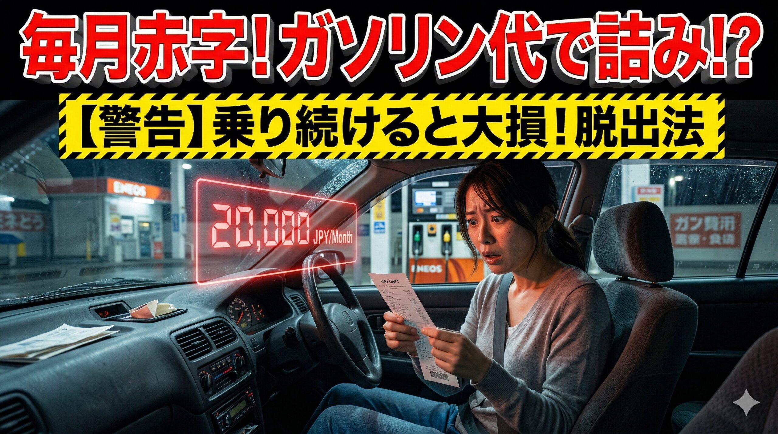 モコの悪すぎる燃費によるガソリン代に絶望する女性。乗り換えで大損を回避する脱出法を解説したアイキャッチ画像