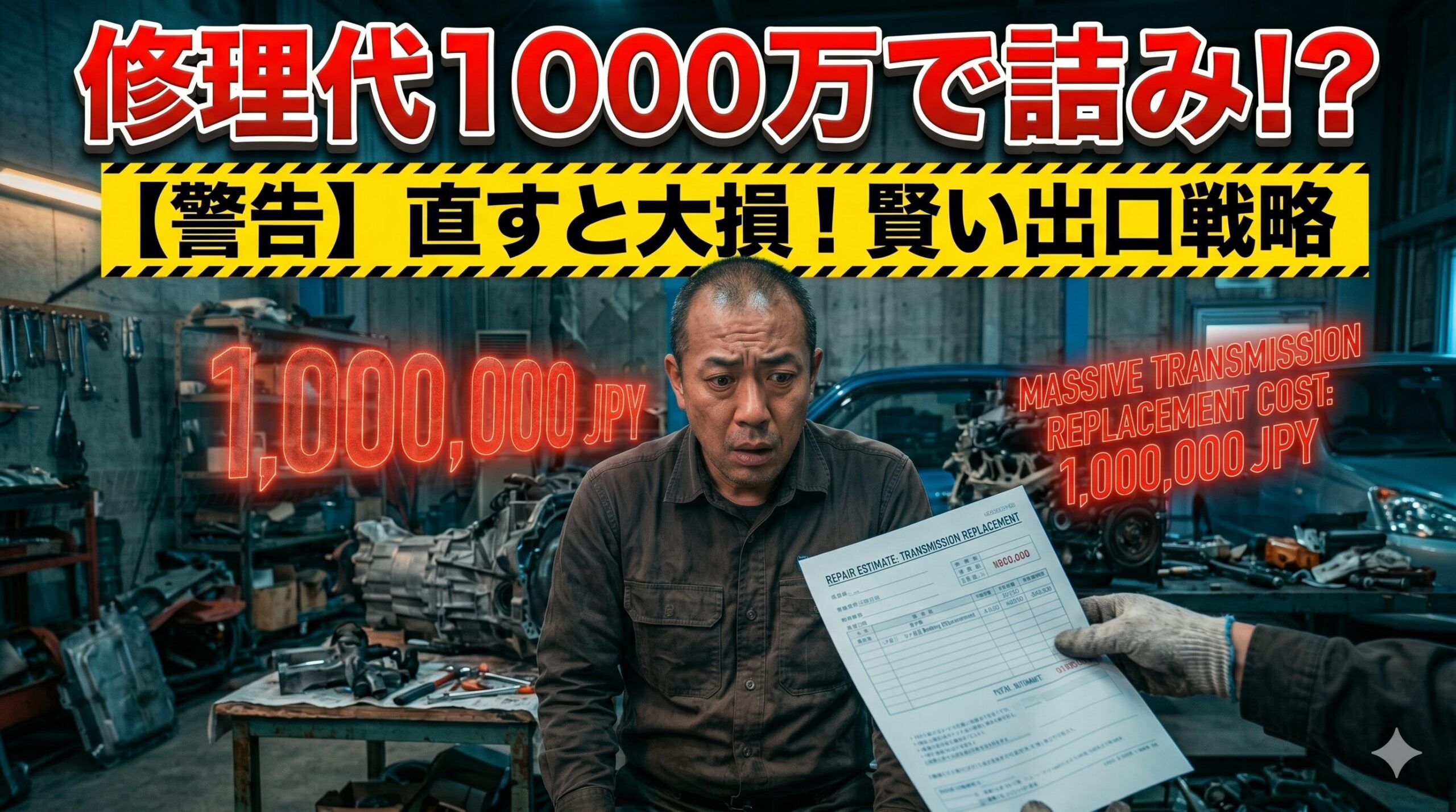 レクサスRCのミッション載せ替え費用に絶望する男性。直すと大損する前に賢い損切りで乗り換える方法を解説したアイキャッチ画像