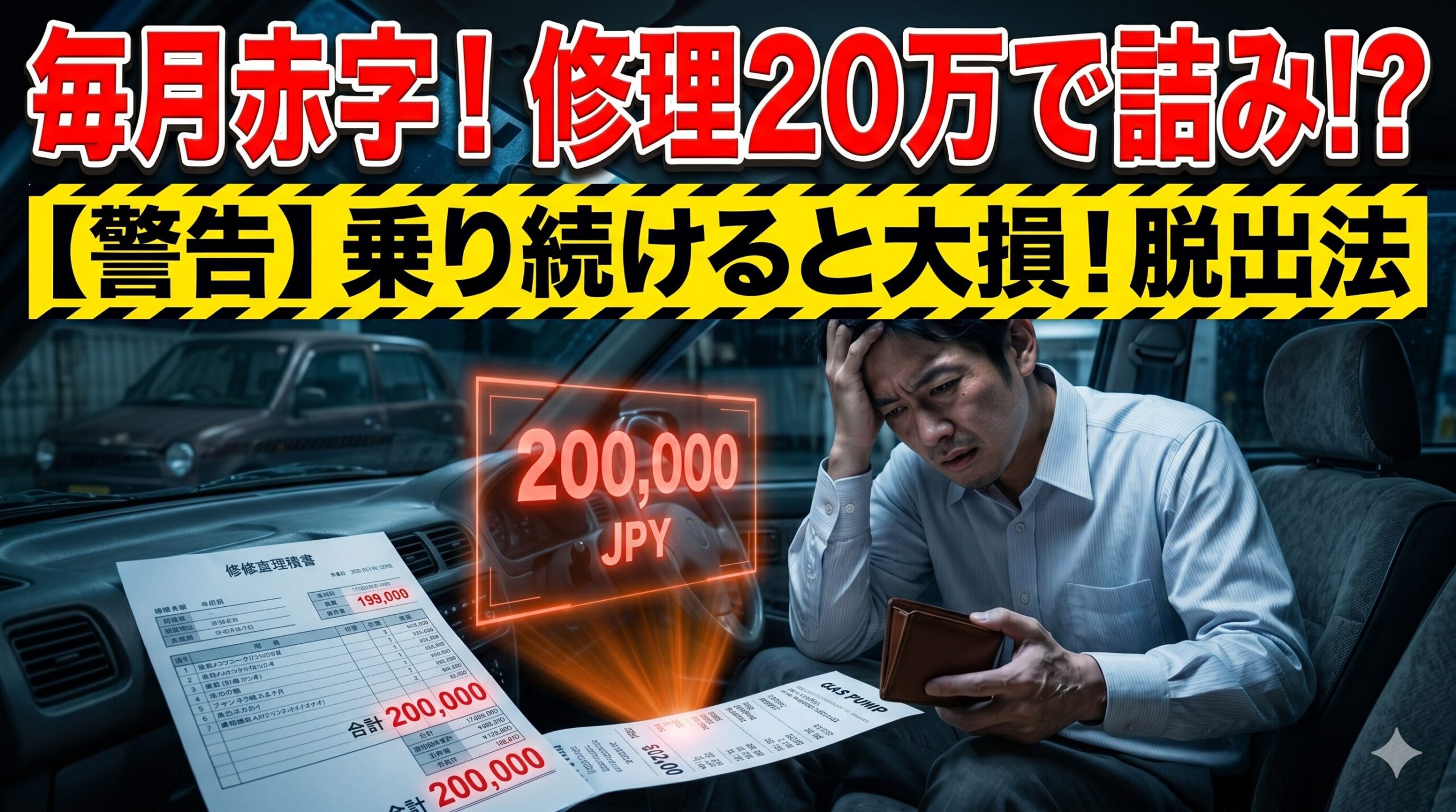 ワゴンRの燃費悪化と高額な修理費に絶望する男性。賢い損切りで脱出する方法を解説したアイキャッチ画像