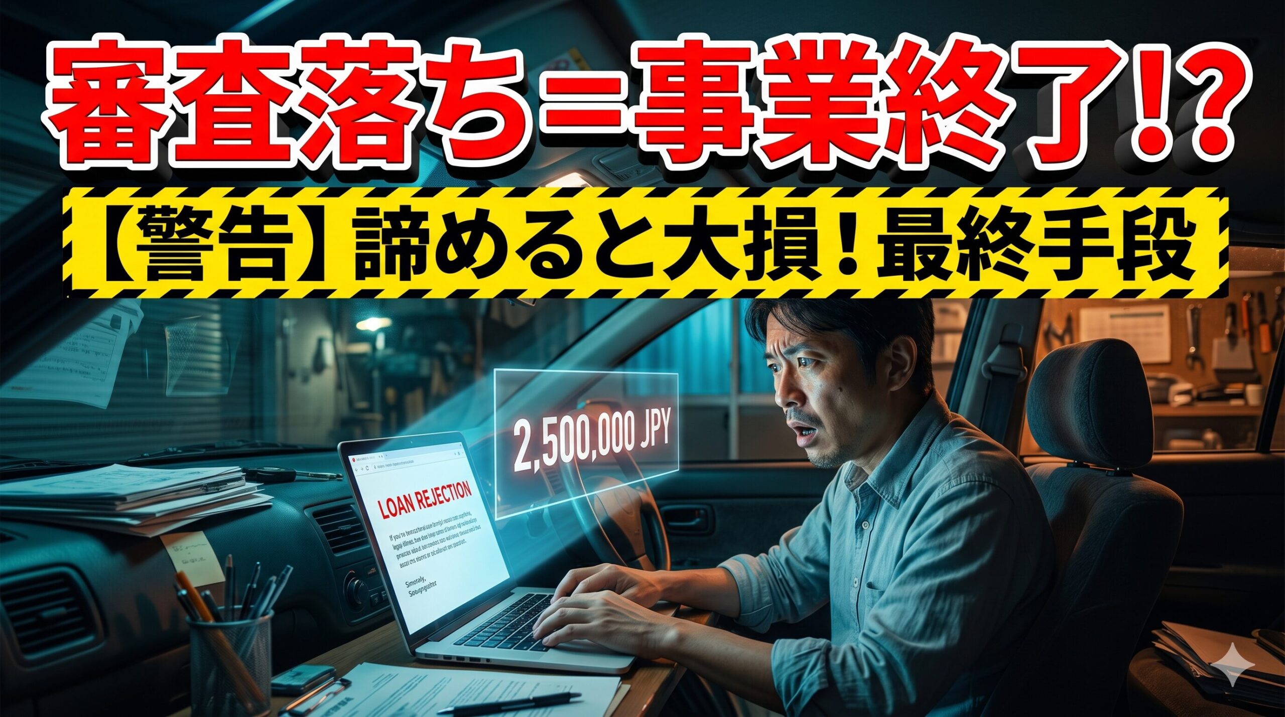 車のローン審査に落ちて絶望する個人事業主。嘘だろと叫ぶ前に知るべき最終手段を解説したアイキャッチ画像