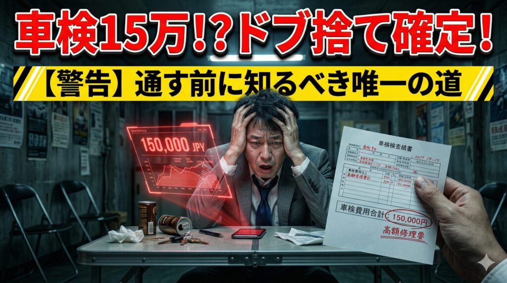 15万円の車検代に絶望する男性。賢い損切りで脱出する方法を解説したアイキャッチ画像。