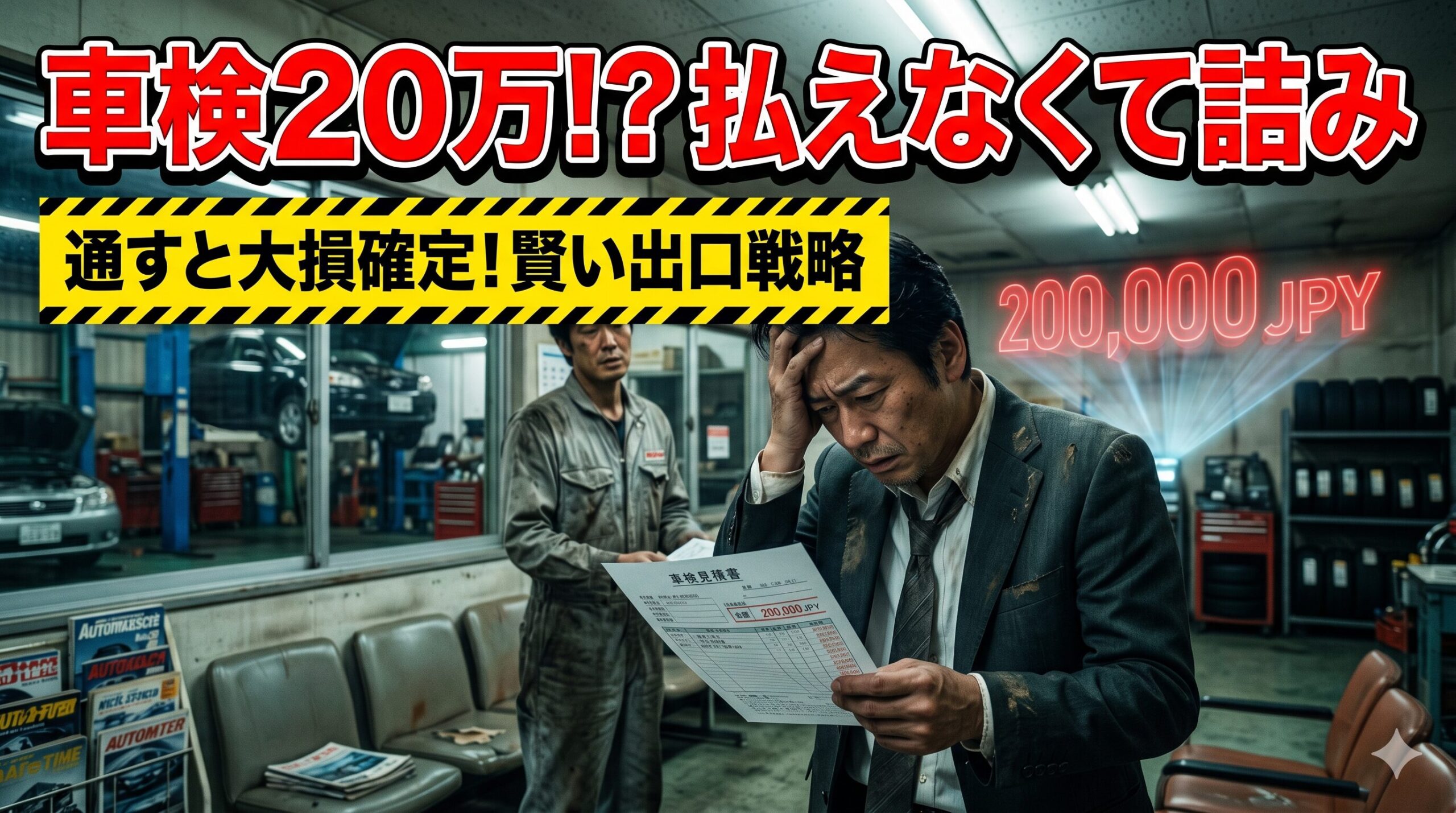 車検見積もり20万超えに絶望する男性。賢い損切りで脱出する方法を解説したアイキャッチ画像