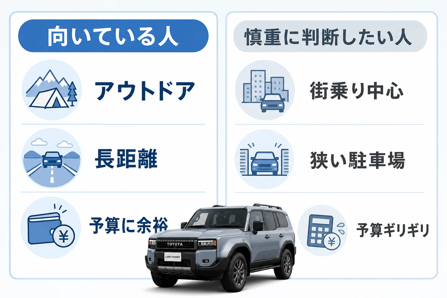 ランクル250が向いている人と向いていない人を比較した図解