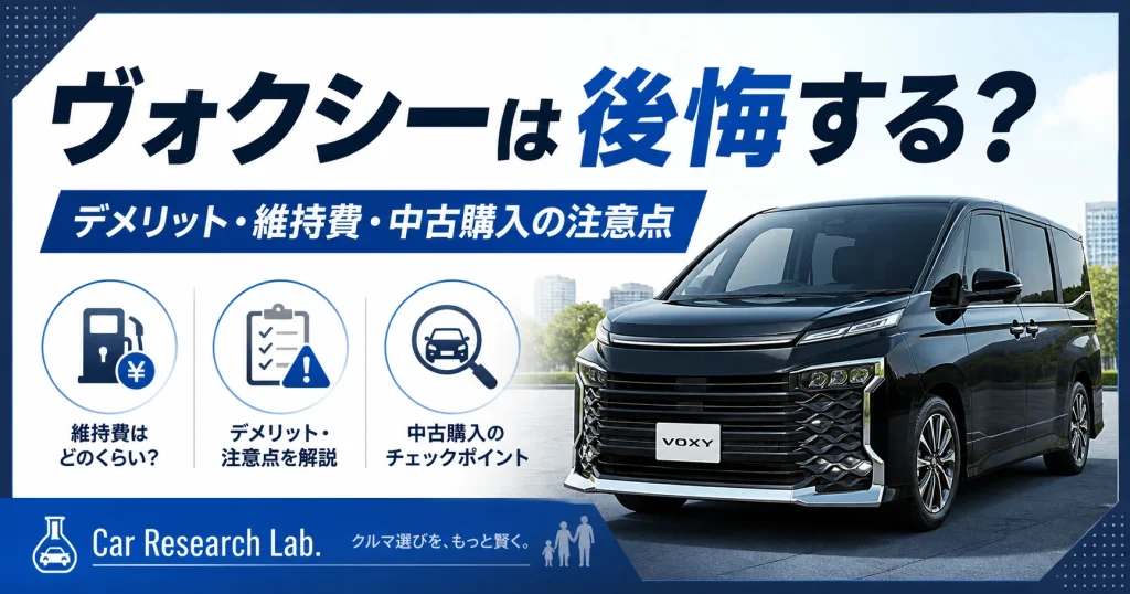 ヴォクシーの後悔ポイントやデメリット、維持費、中古購入の注意点を解説するアイキャッチ画像